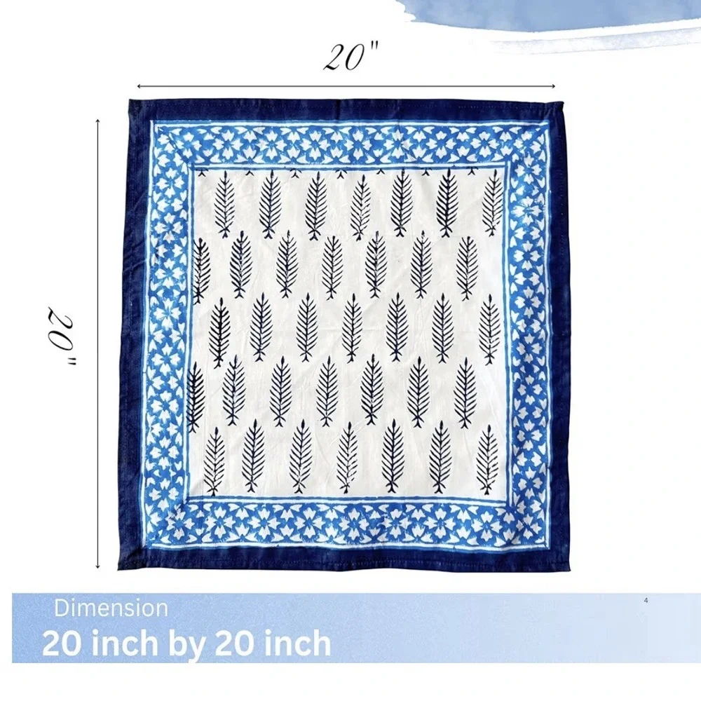 Indian Decor  Hand Block Cloth Napkins Set Of‎ 6 -Elega Cotton Blue 20x20 